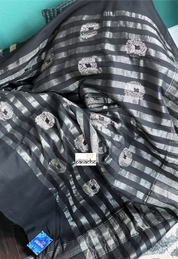 Pure Linen Matka Silk - Black Silver Zari