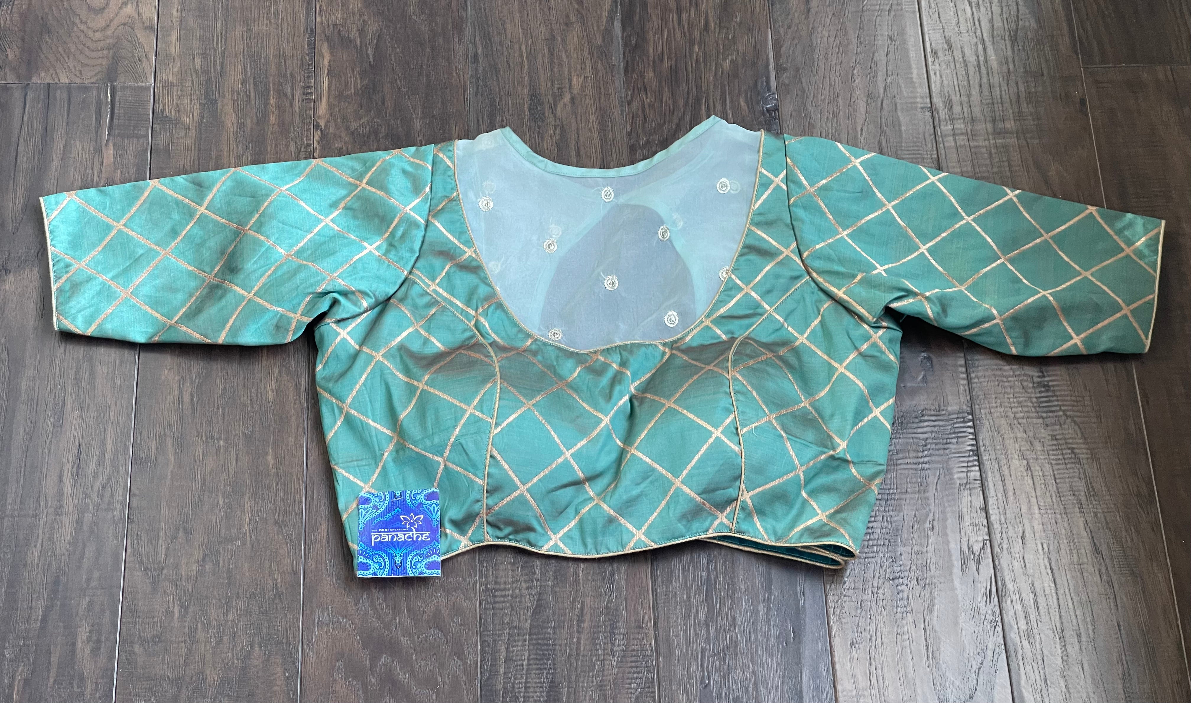 Designer Blouse - Sea Green Gold Zari