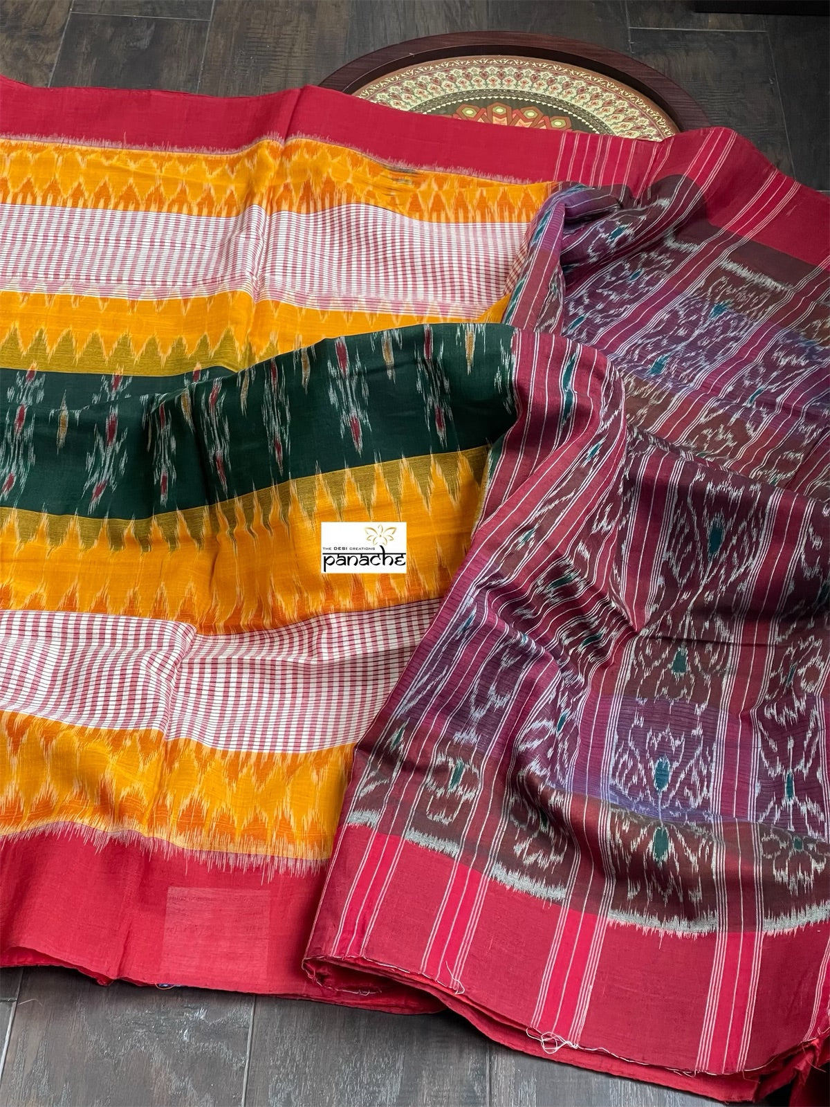 Pure Cotton Soft Ikat - Green Yellow Red