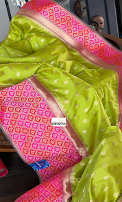 Soft Silk Banarasi - Lime Green Magenta Antique Golden Zari