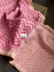 Kora Cotton Chanderi Banarasi - Pink Paithani Border