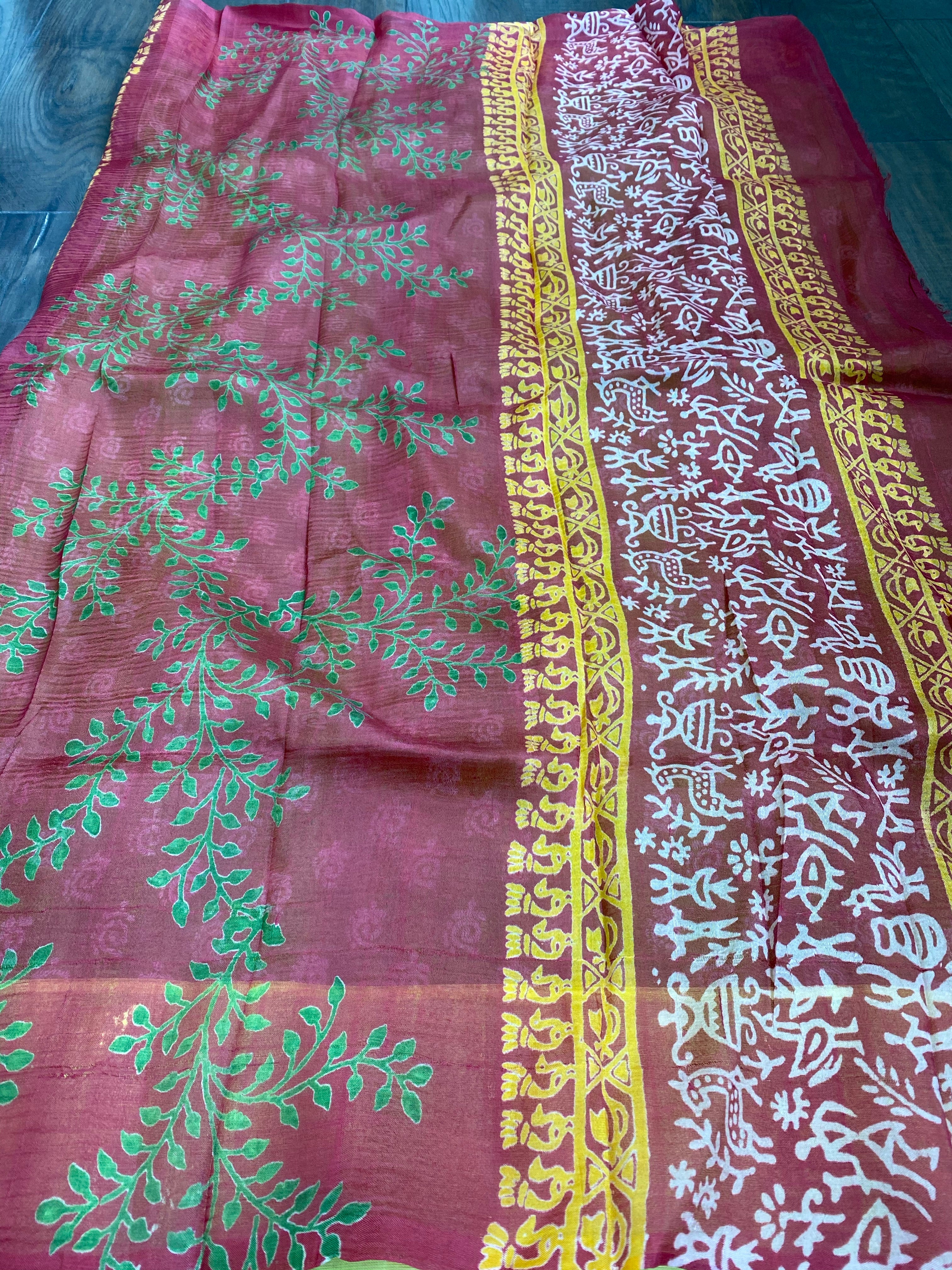 Pure Murshidabad Silk - Lime Green Printed