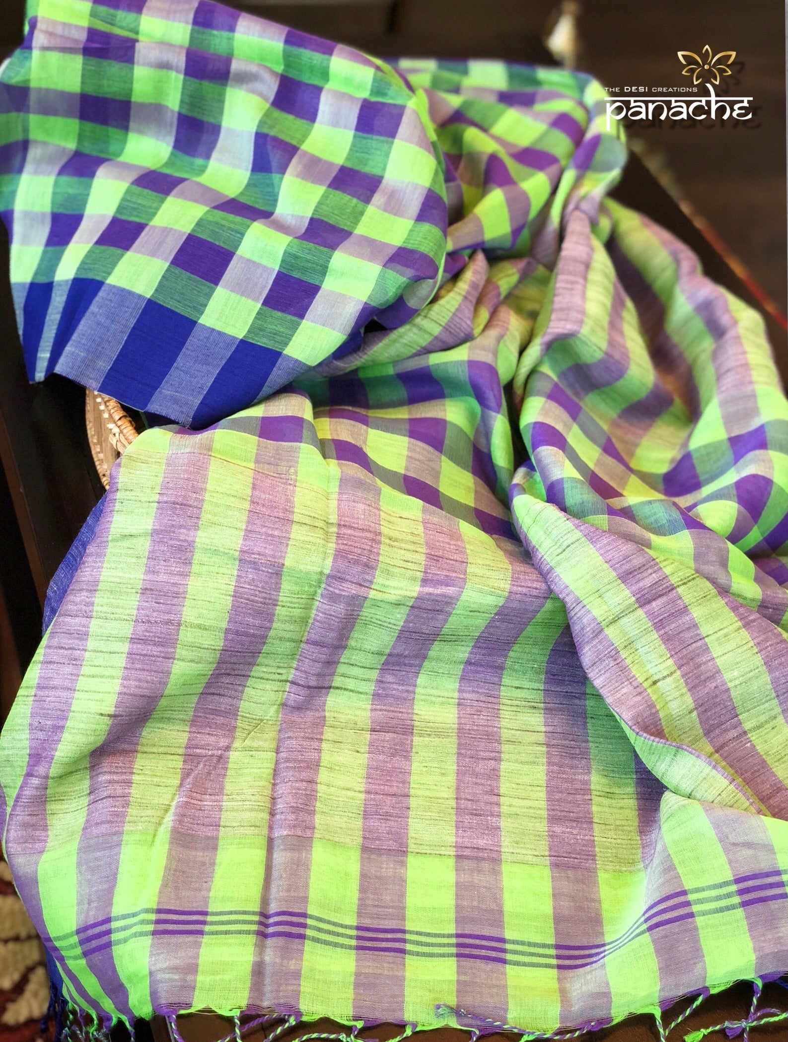 Designer Khadi Checks - Green Purple