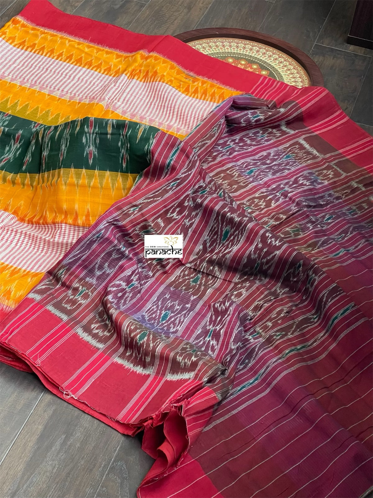 Pure Cotton Soft Ikat - Green Yellow Red