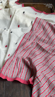 Pure Khadi Cotton Handloom - Beige Red Woven