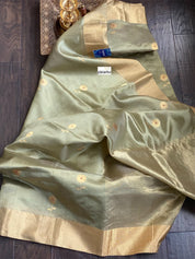 Pure Chanderi Silk - Metallic Moss Green Eknaliya Woven