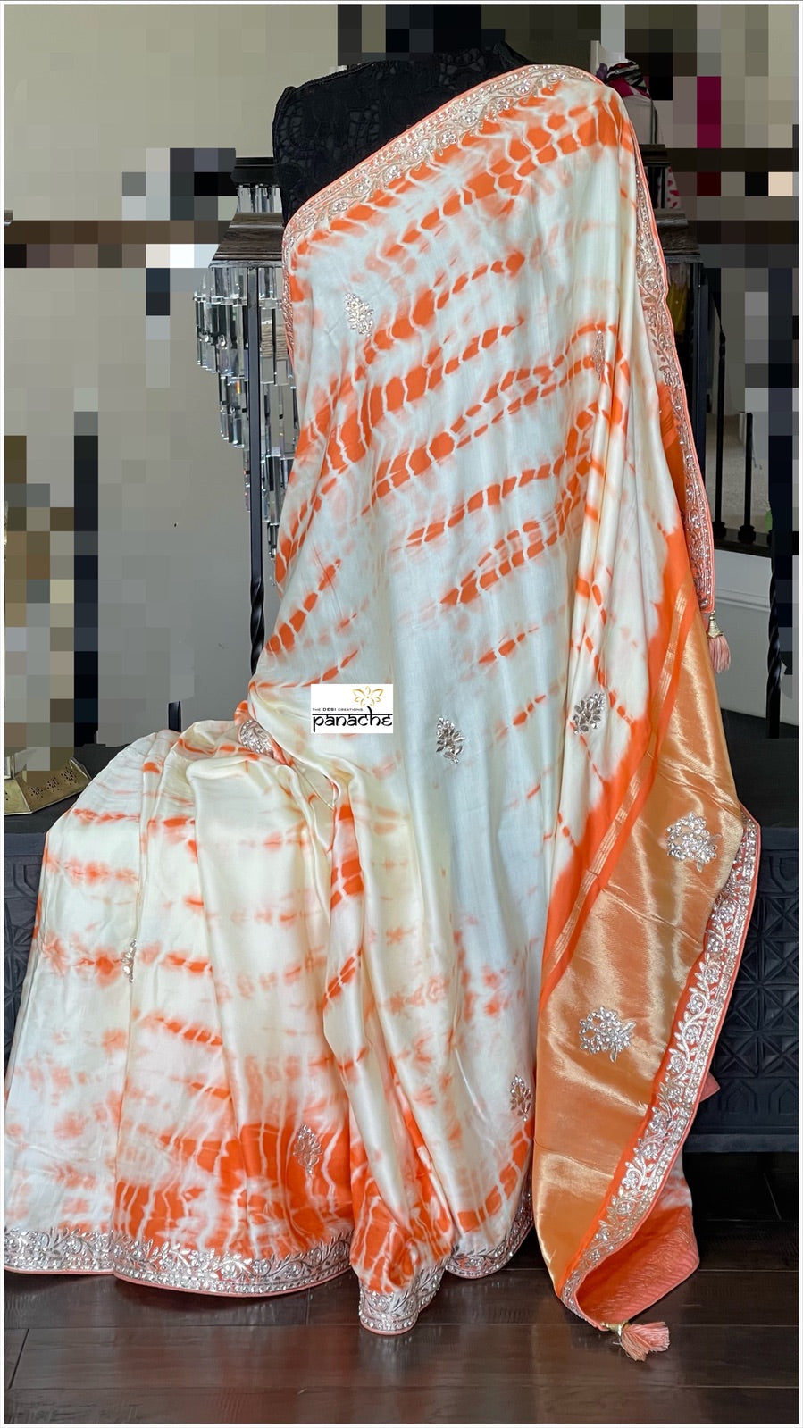 Designer Satin Silk - Tie-dye Orange