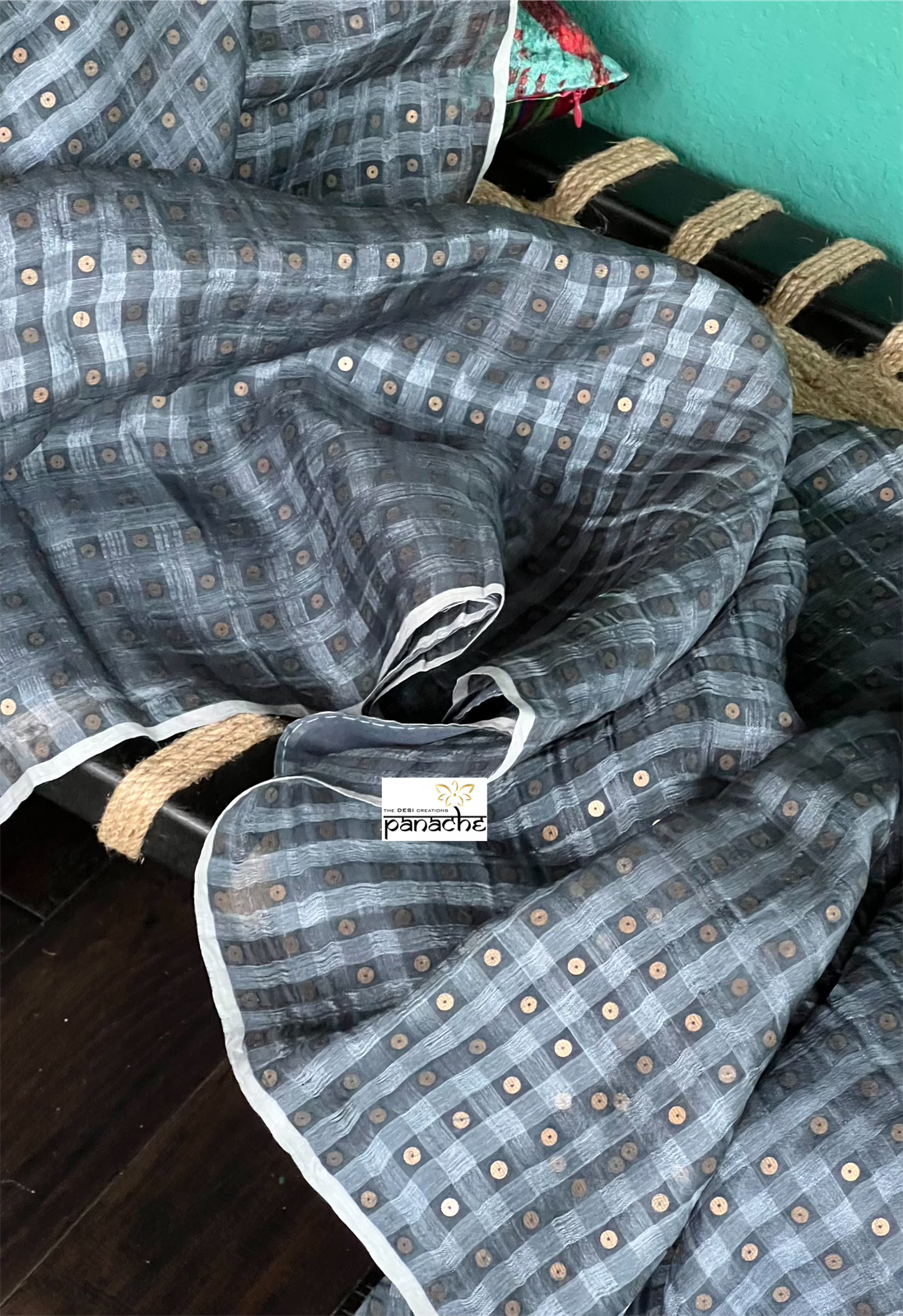 Muslin Silk Sequin - Grey striped
