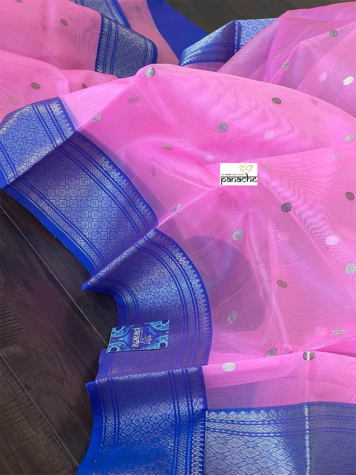 Pure Chanderi Organza Silk - Pink Blue Eknaliya