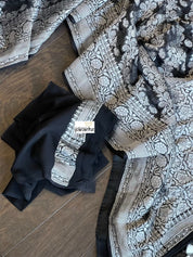 Khaddi Georgette Banarasi - Black Silver Zari