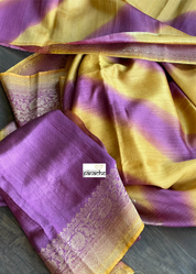 Tussar Silk Banarasi Shaded - Yellow Purple Antique Golden Zari