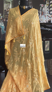 Designer Georgette Chikankari - Orange Yellow