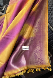 Tussar Silk Banarasi Shaded - Yellow Purple Antique Golden Zari