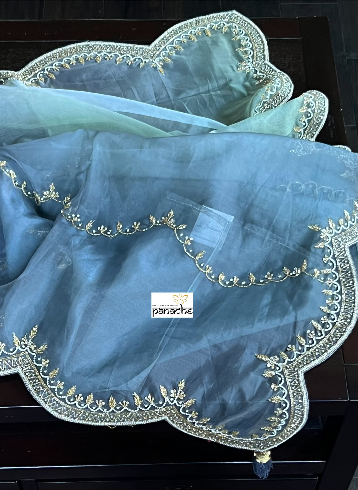 Designer Organza - Shaded Gray Pista Green