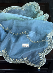 Designer Organza - Shaded Gray Pista Green