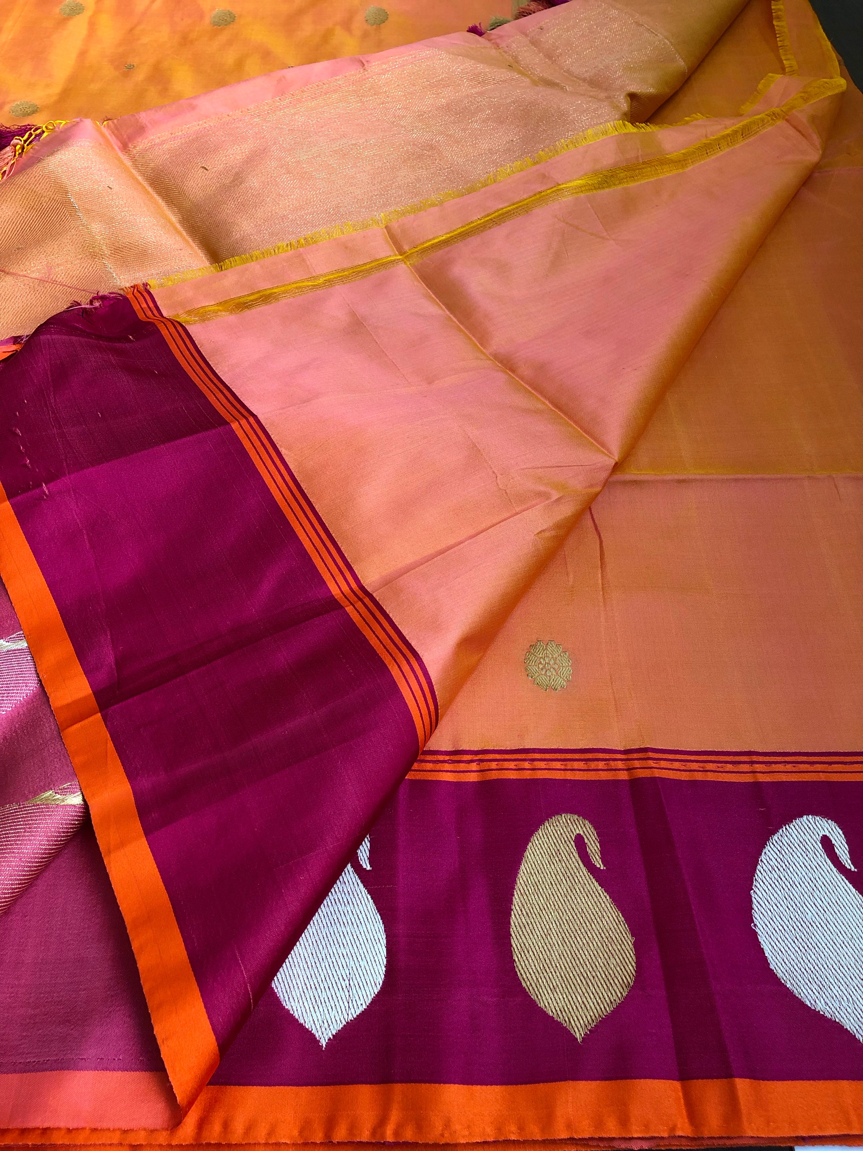 Katan Silk Banarasi - Peach Orange Dual shaded