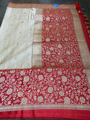 Pure Tassur Silk Banarasi - Beige Tan Red Meenakari