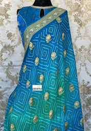 Bandhej Khaddi Georgette Banarasi - Firozi Sea Green Kadwa