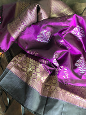Pure Silk Katan Banarasi - Purple Meenakari Motifs
