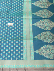 Silk Cotton Jamdaani Kora Banarasi - Blue Grey Resham Woven