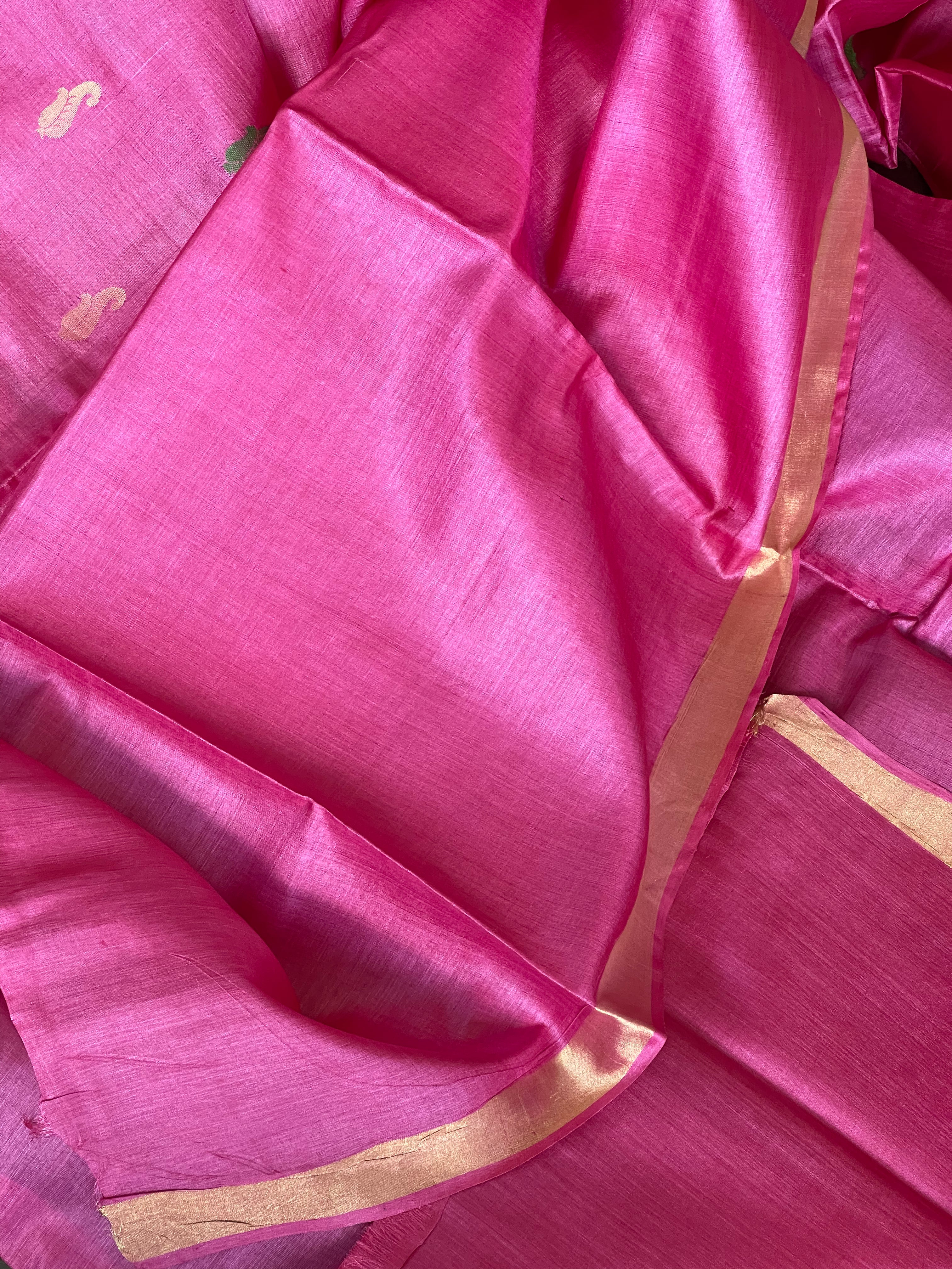 Pure Tussar Silk Woven - Magenta Pink resham woven