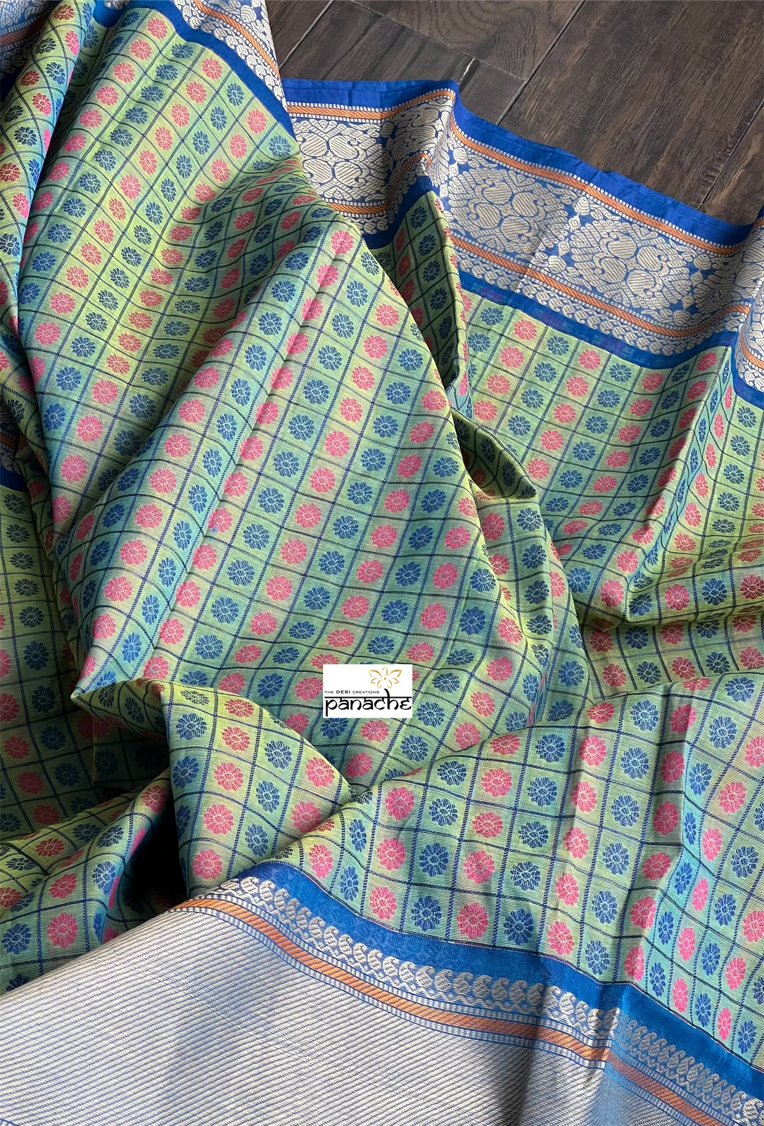 Pure Kanchi Cotton Handloom - Green Blue Dual Shaded