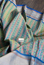 Pure Kanchi Cotton Handloom - Green Blue Dual Shaded