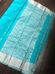 Chanderi Silk Cotton - Firozi Silver Zari