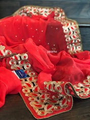 Designer Chiffon- Red Zari border