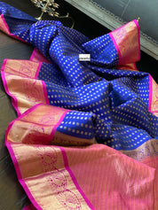 Pure Silk Kanjivaram - Blue Magenta Pink