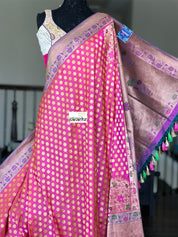 Katan Silk Banarasi - Shot Pink Paithani Woven