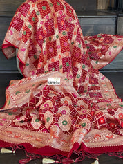 Bandhej Khaddi Georgette Banarasi - Red Gharchola