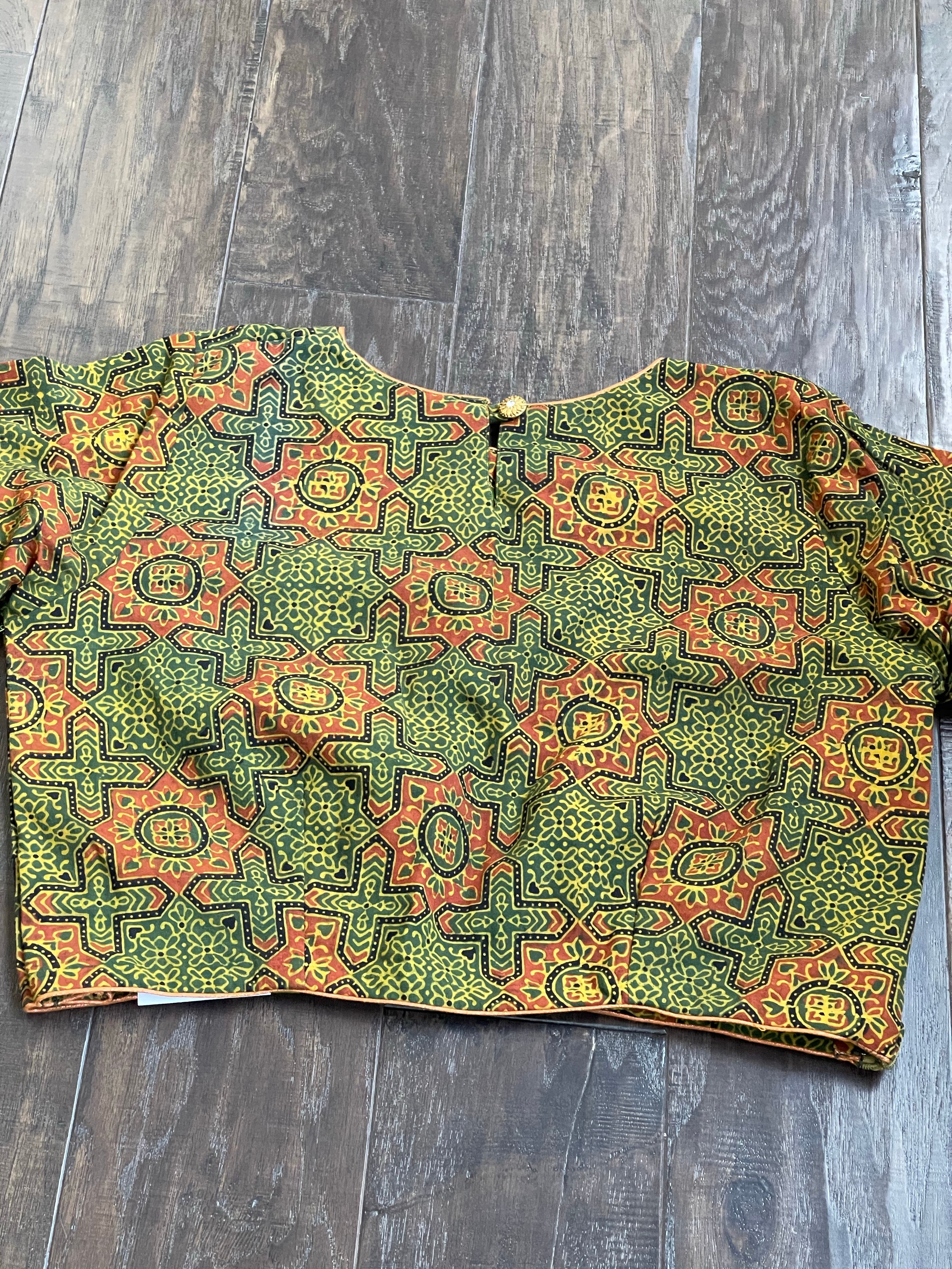 Designer Blouse - Green Ajrakh Printed