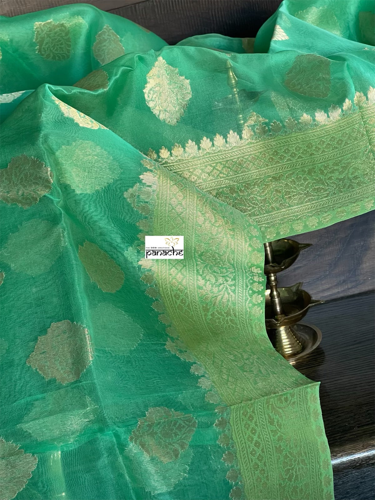 Organza Silk Banarasi -  Sea Green Antique Zari