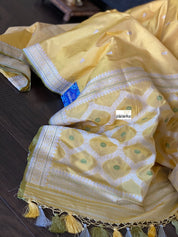 Katan Silk Banarasi - Yellow Kadhwa Woven