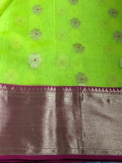 Chanderi Organza Silk - Neon Green Magenta Meenakari