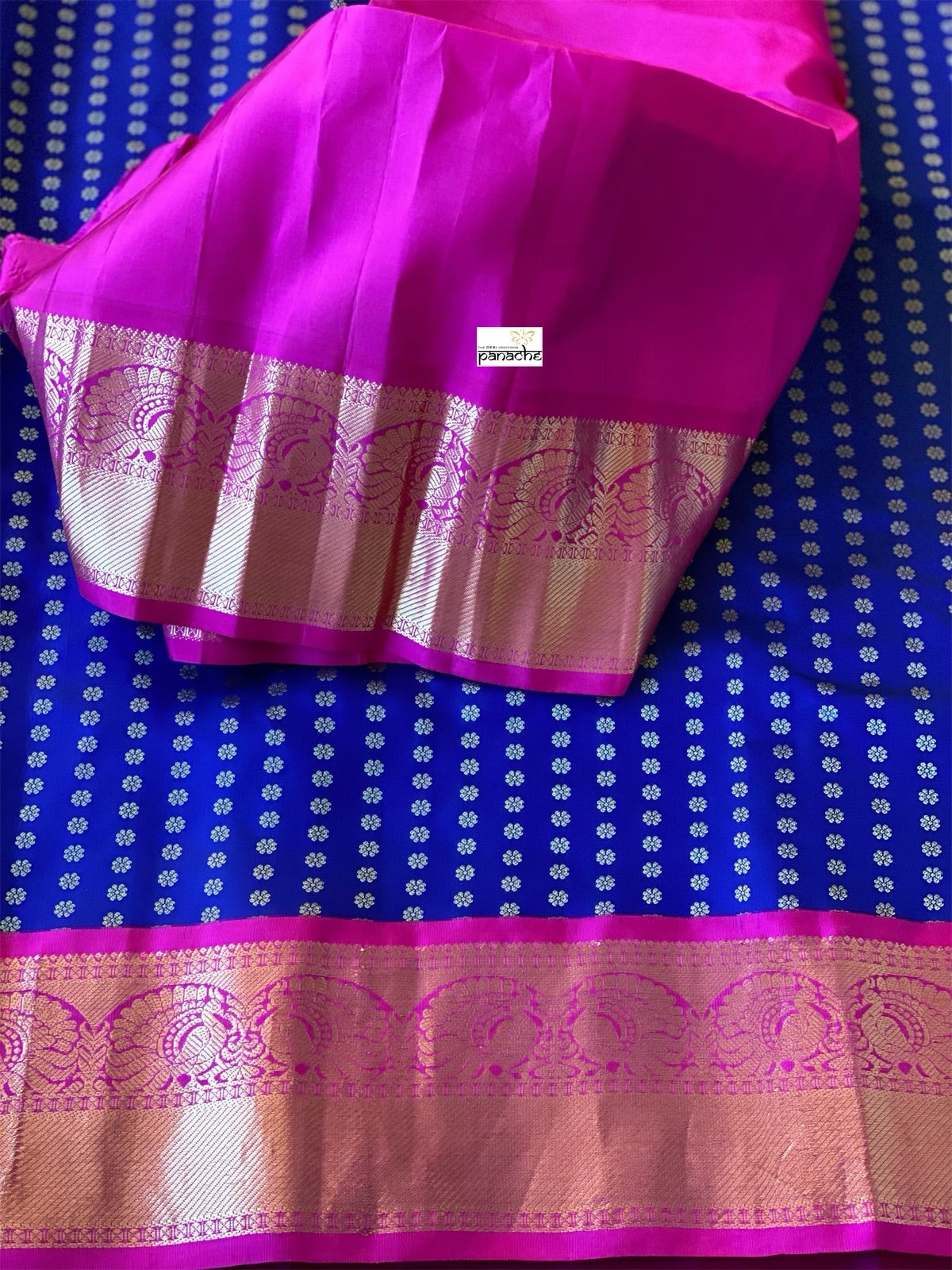 Pure Silk Kanjivaram - Blue Magenta Pink