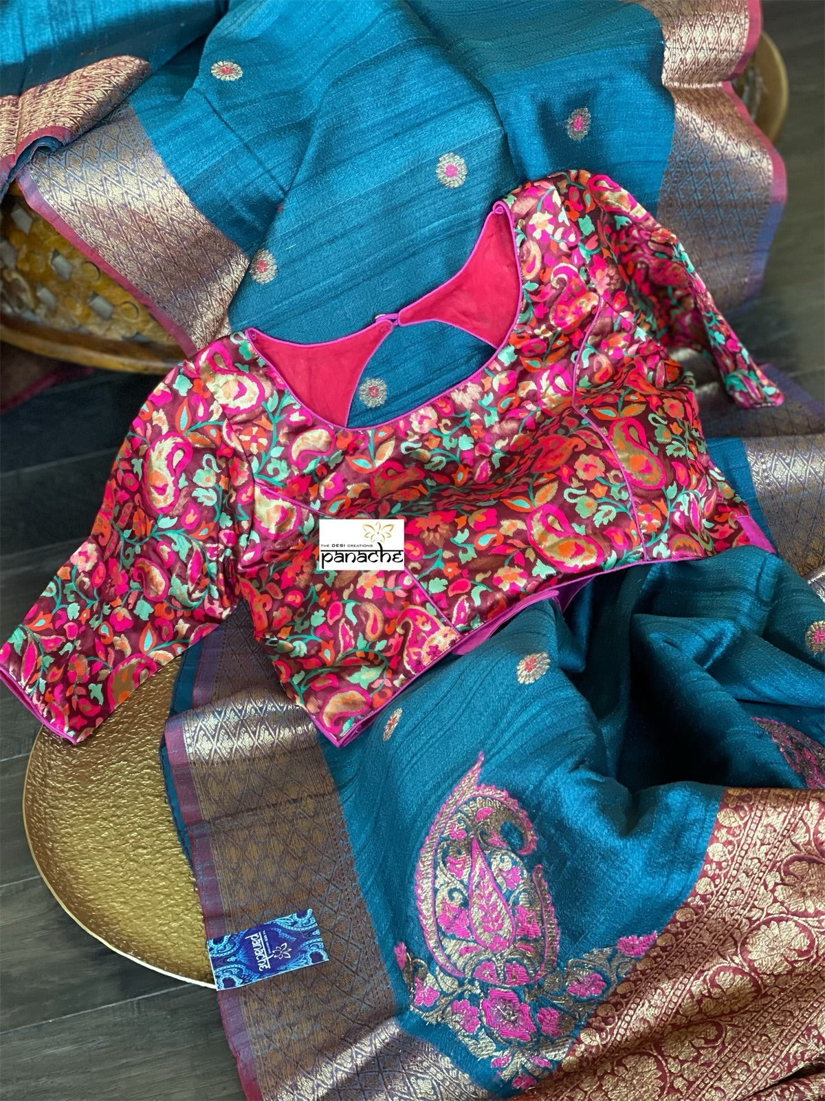 Tussar Silk Banarasi - Teal Blue Jewel Tone