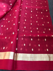 Pure Chanderi Organza Silk - Red Golden Zari