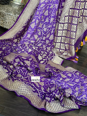 Bandhej Khaddi Georgette Banarasi - Purple Bandhej