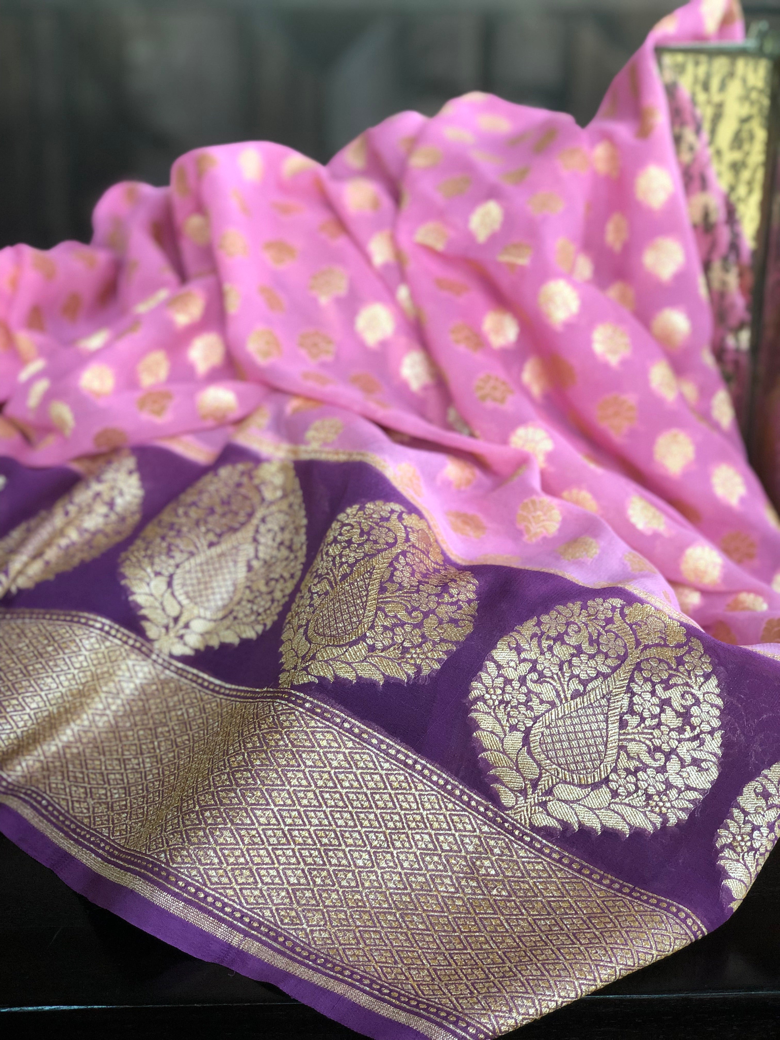 Khaddi Georgette Banarasi - Pink Purple Butidaar