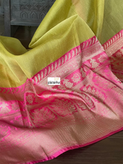 Pure Kora by Katan Silk Banarasi - Pista Green Pink Kadwa Woven