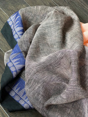 Pure Handloom Linen - Peach Blue Jamdaani Weave