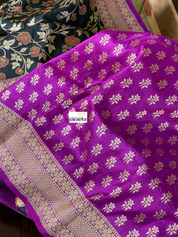 Pure Silk Jangla Banarasi - Black Magenta Purple Antique Golden Zari