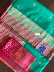 Kora Silk Banarasi - Green Magenta