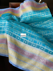 Organza Silk Banarasi - Blue Checkered