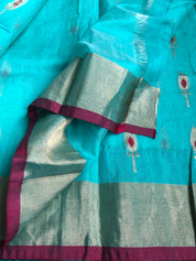 Chanderi Katan Silk Cotton - Firozi Meenakari