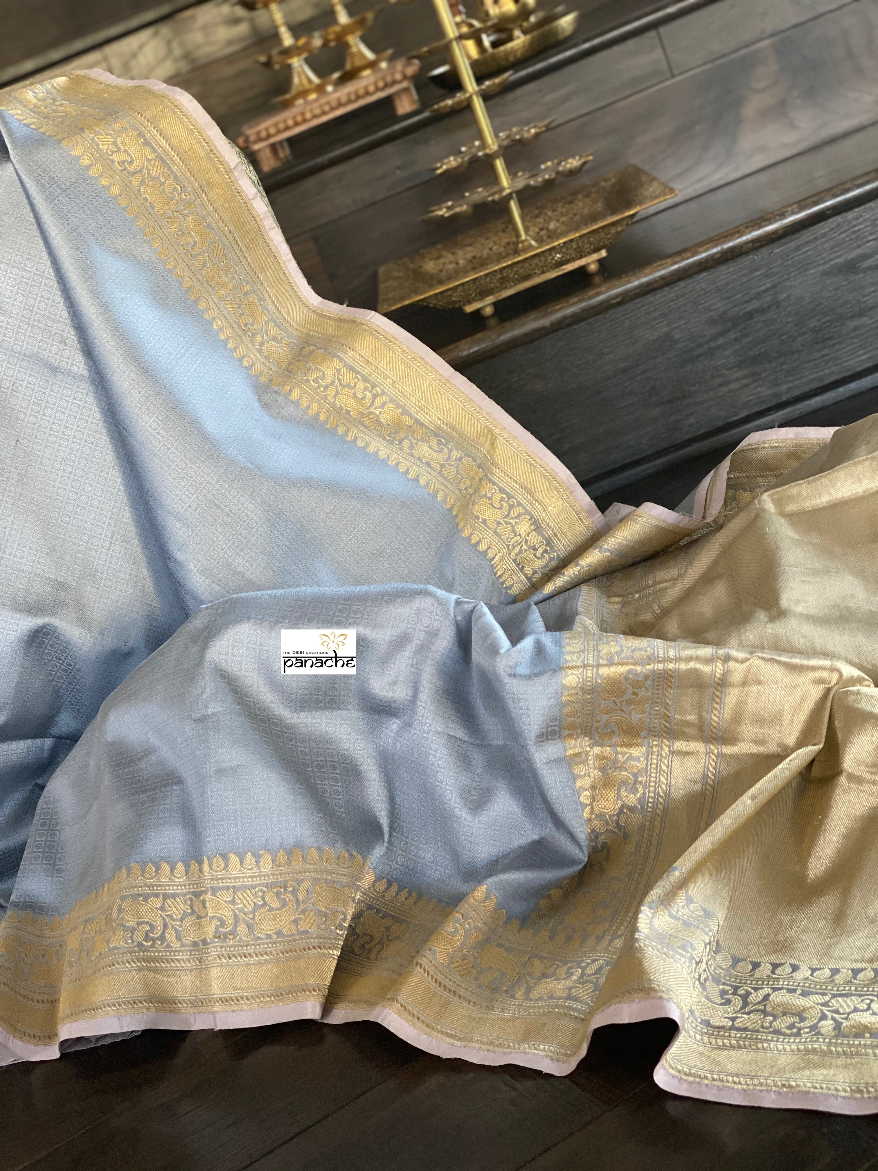 Tanchoi Silk Banarasi - Grey Antique Golden
