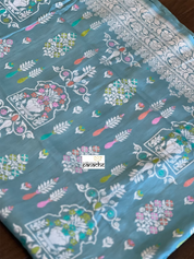Tussar Silk Banarasi- Light Firozi Blue Silver Zari