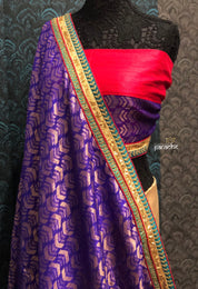 Designer Tussar Silk - Purple Golden Half Half